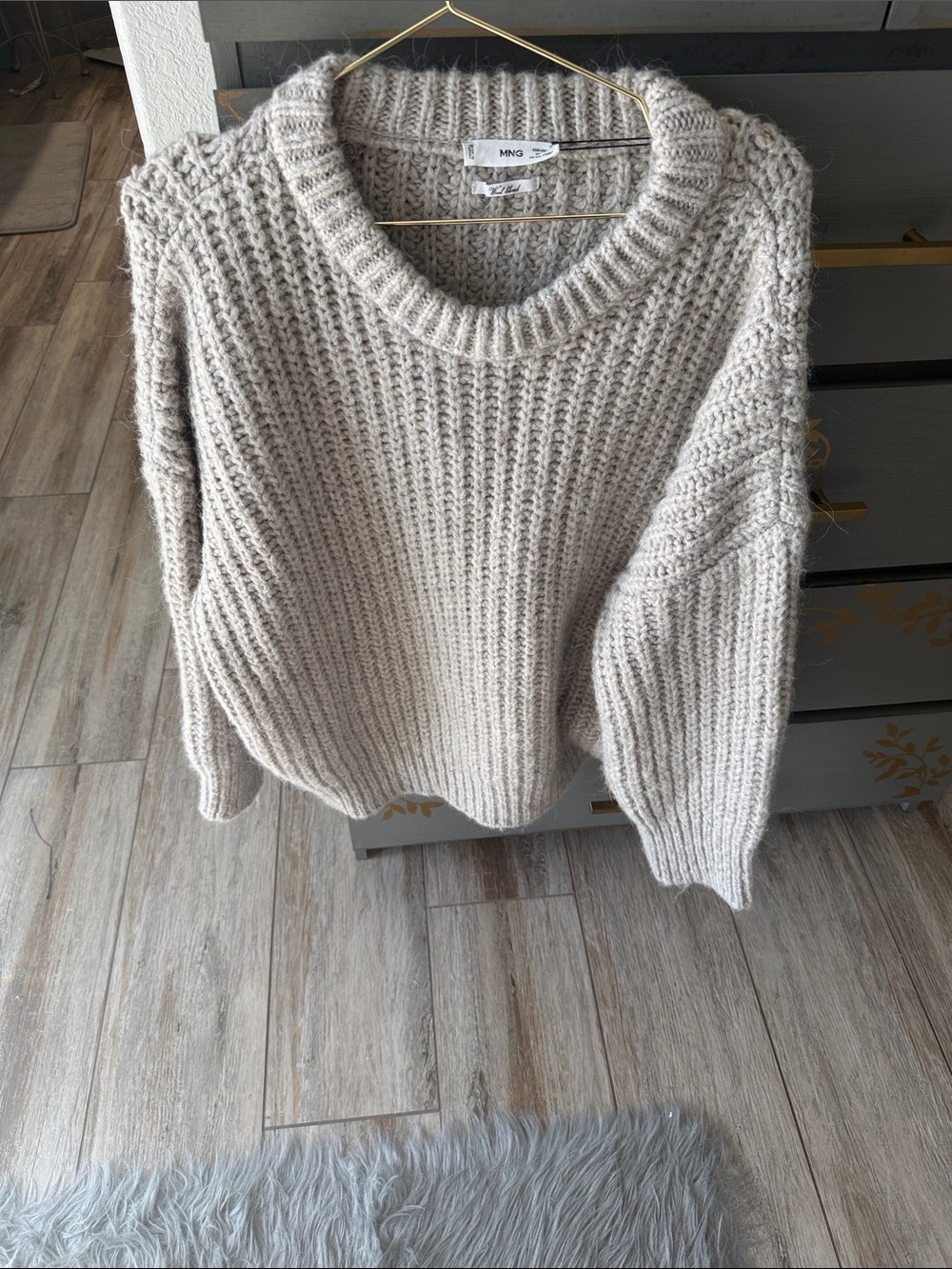Mango Oversized Chunky Crewneck Sweater in Light Cream